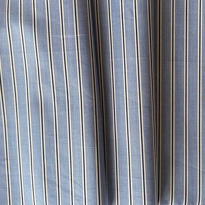 Cornflower & Black Striped Crisp 2-Ply Cotton Shirting (Made in Italy)