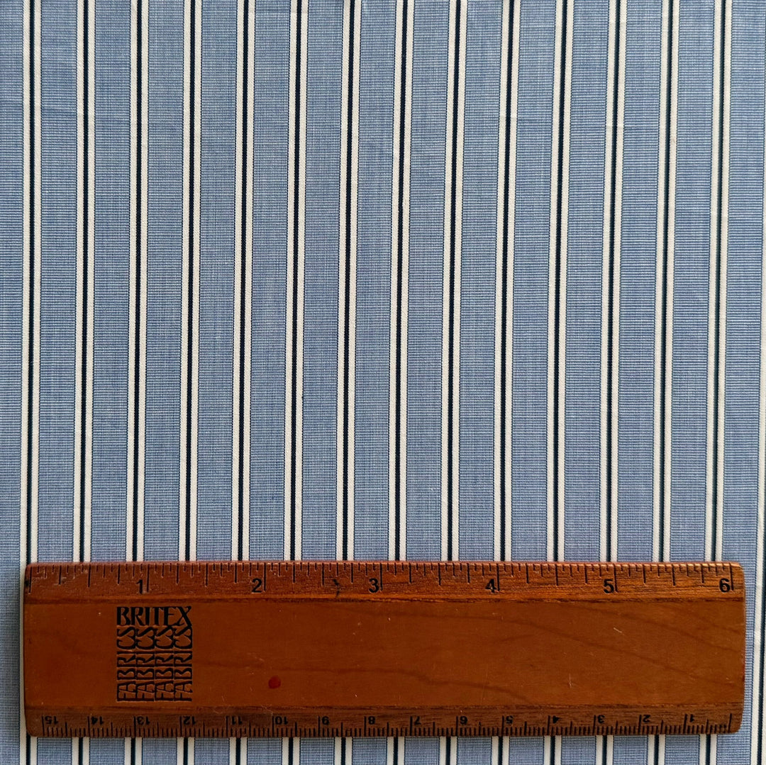 Cornflower & Black Striped Crisp 2-Ply Cotton Shirting (Made in Italy)