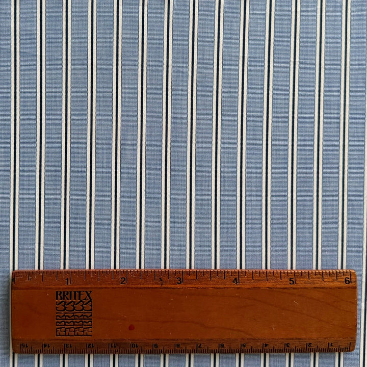 Cornflower & Black Striped Crisp 2-Ply Cotton Shirting (Made in Italy)