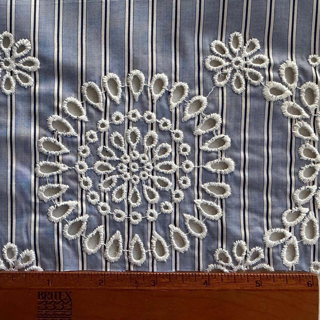 Embroidered Eyelet Mandala on Striped Cotton Shirting (Made in Italy)