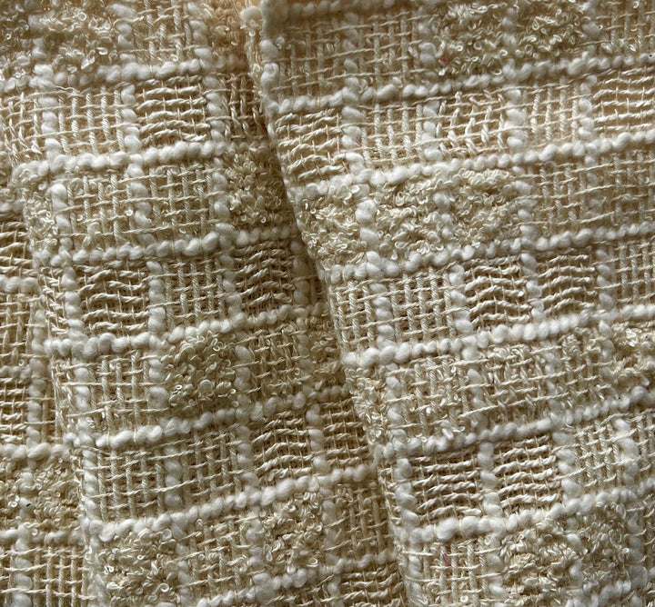 Couture Elegant Checked Clotted Cream Cotton Blend Bouclé (Made in Italy)