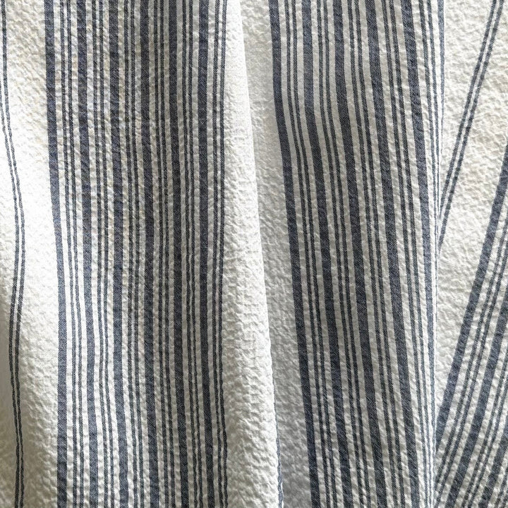 Denim & White Striped Stretch Crinkled Cotton (Made in Italy)