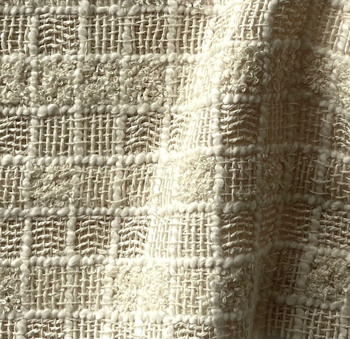 Couture Elegant Checked Clotted Cream Cotton Blend Bouclé (Made in Italy)