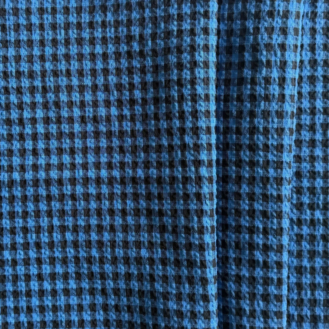 Royal Blue & Black Checked Cotton Seersucker (Made in Italy)