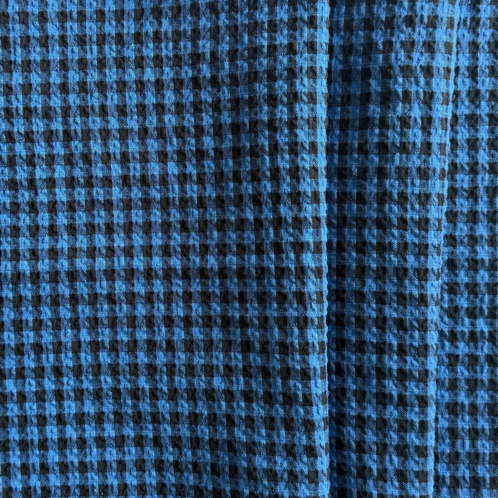 Royal Blue & Black Checked Cotton Seersucker (Made in Italy)