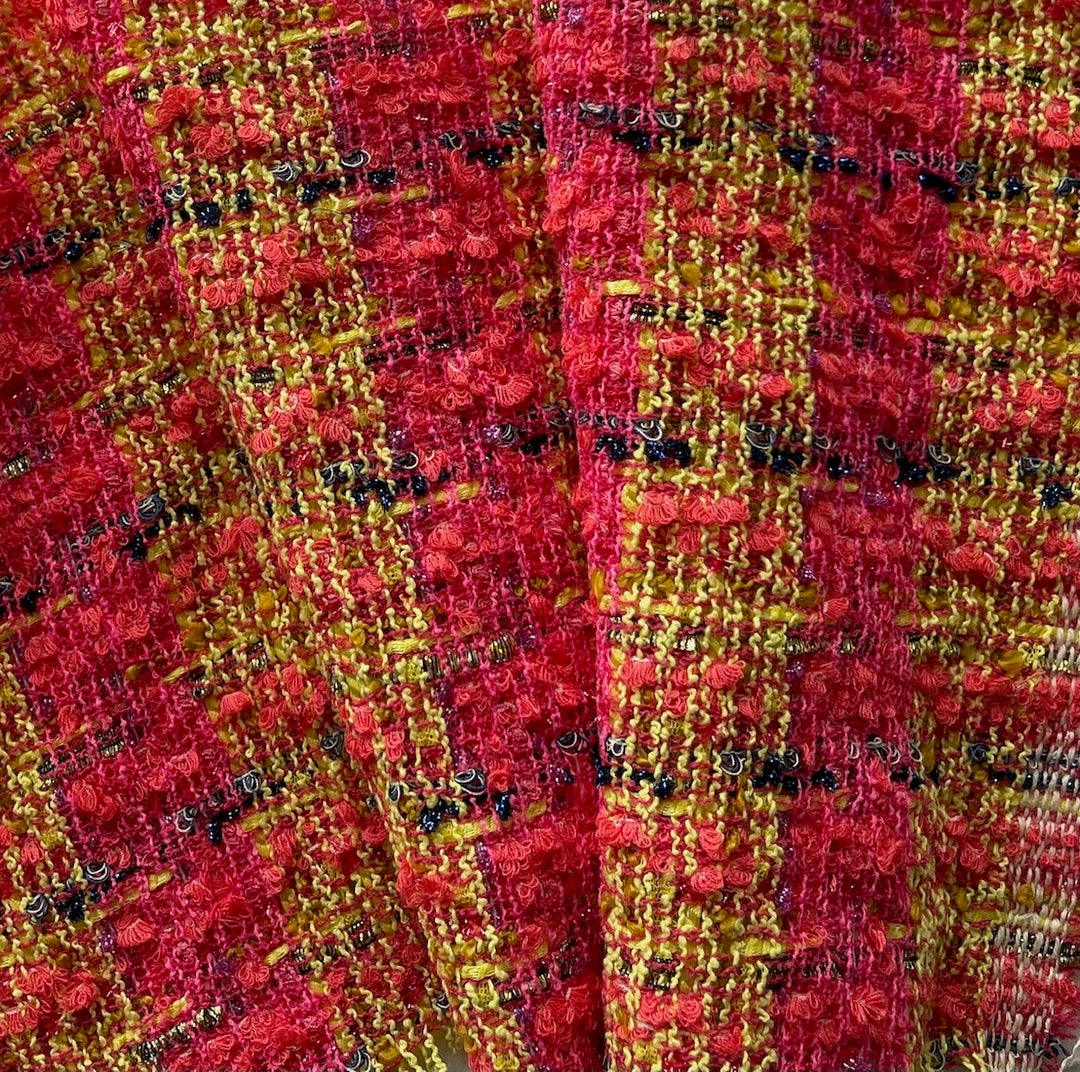 Airy Plaid Candy Flame Metallic Wool Blend Bouclé (Made in Italy)