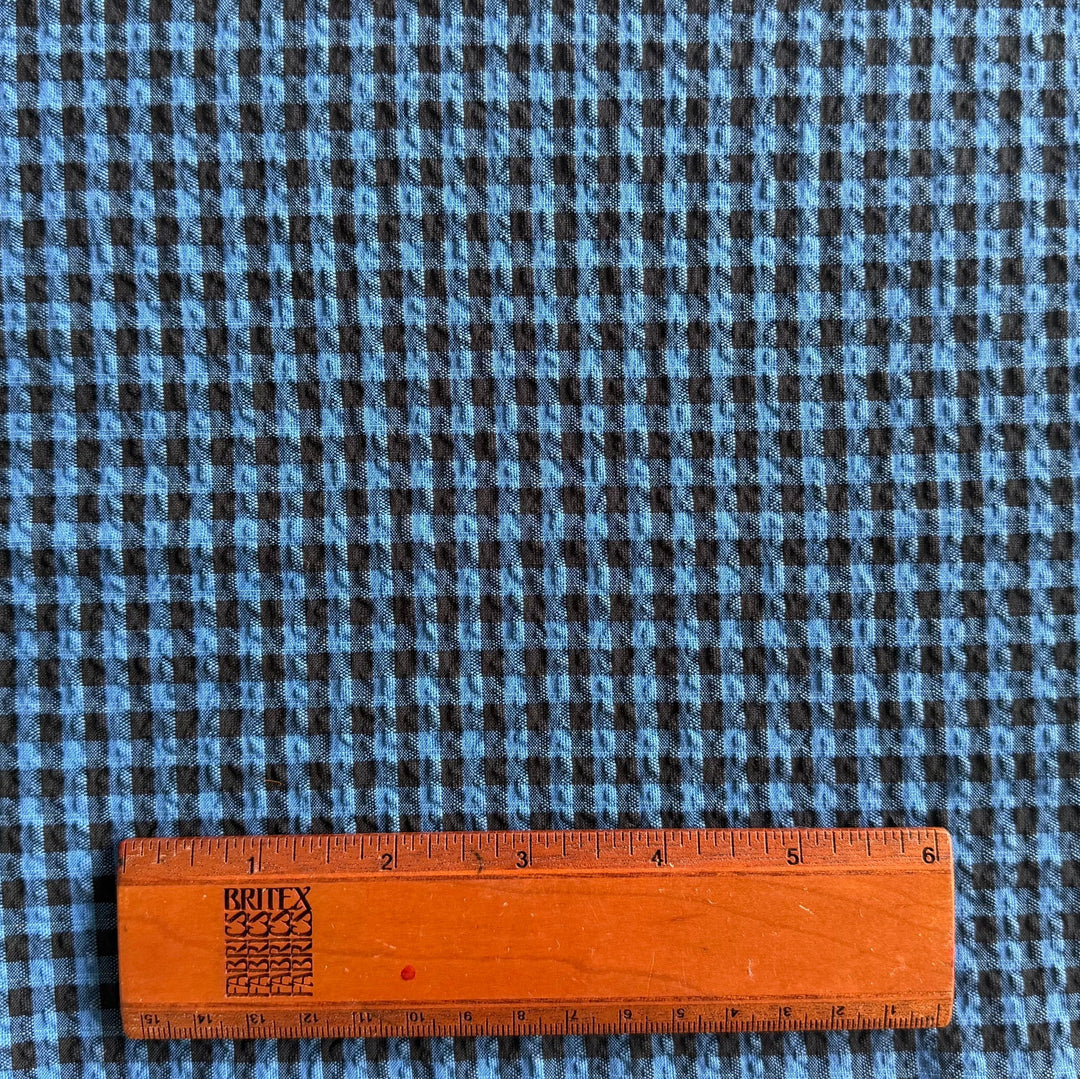 Royal Blue & Black Checked Cotton Seersucker (Made in Italy)