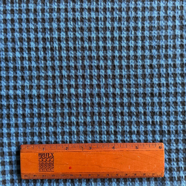 Royal Blue & Black Checked Cotton Seersucker (Made in Italy)