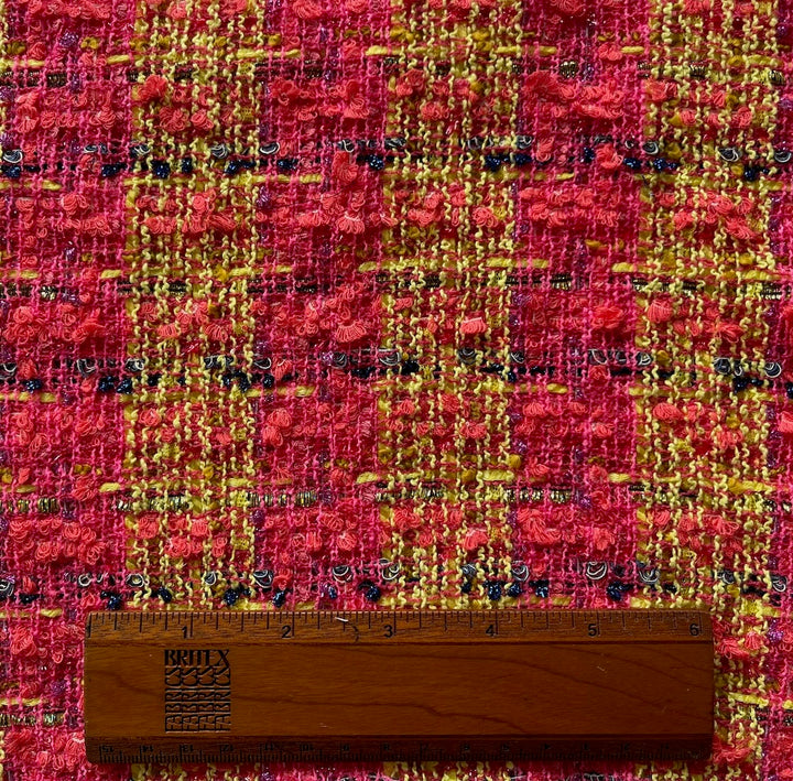 Airy Plaid Candy Flame Metallic Wool Blend Bouclé (Made in Italy)