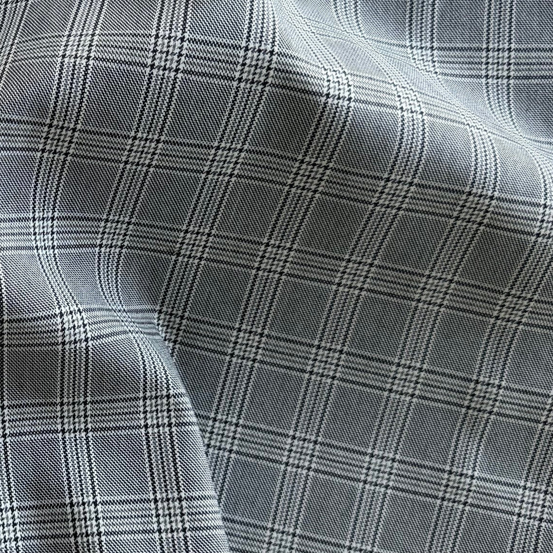 Classic Black & White Plaid Stretch Cotton Blend Suiting (Made in Italy)