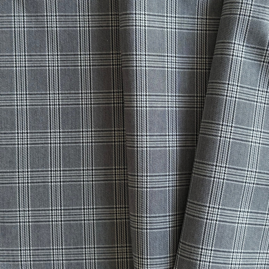 Classic Black & White Plaid Stretch Cotton Blend Suiting (Made in Italy)