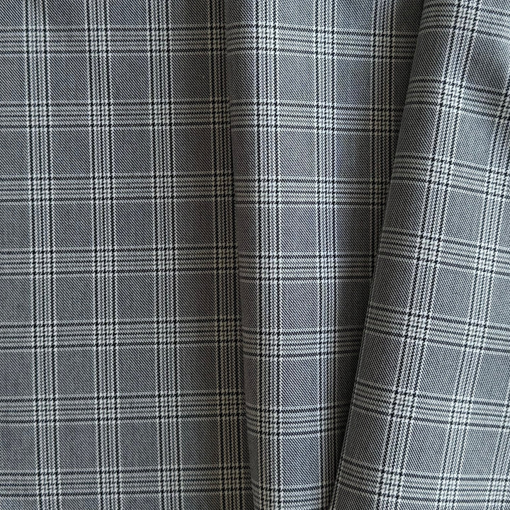 Classic Black & White Plaid Stretch Cotton Blend Suiting (Made in Italy)