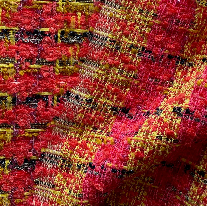 Airy Plaid Candy Flame Metallic Wool Blend Bouclé (Made in Italy)