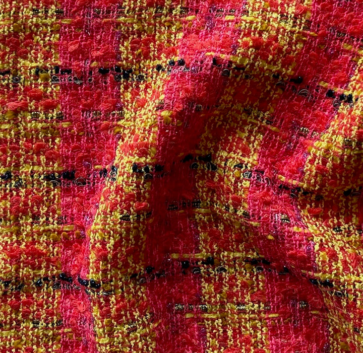 Airy Plaid Candy Flame Metallic Wool Blend Bouclé (Made in Italy)