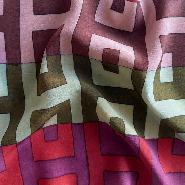 Muted Geometric Bricks Silk Crepe de Chine  (Made in Italy)