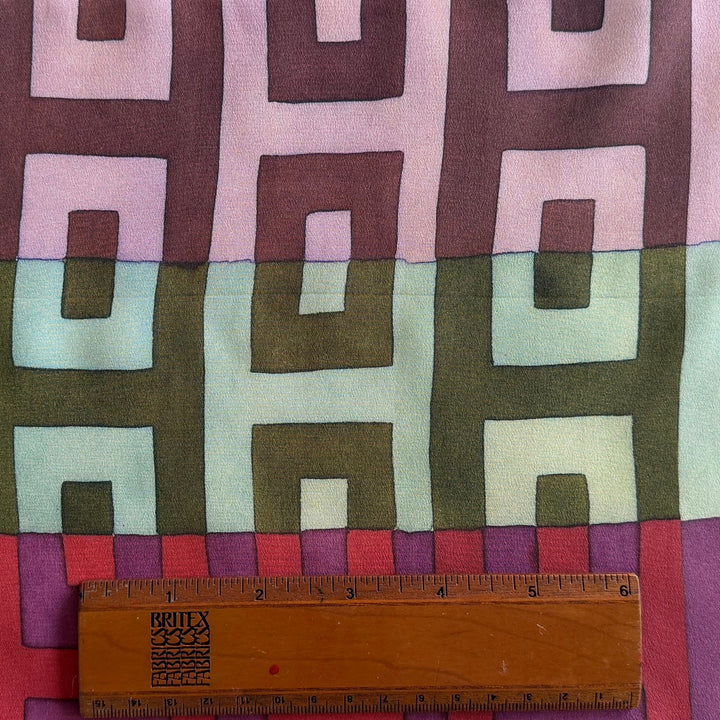 Muted Geometric Bricks Silk Crepe de Chine  (Made in Italy)