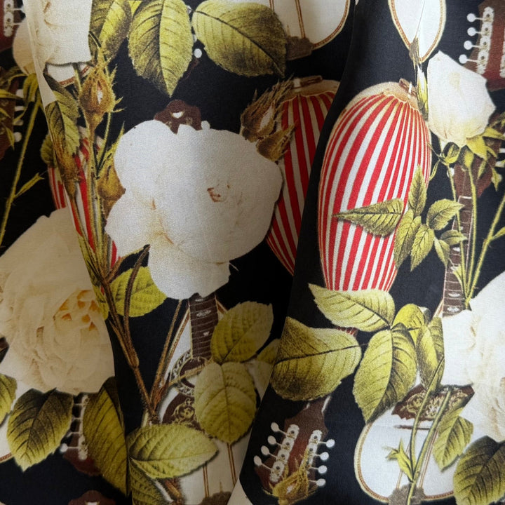 Couture Roses & Mandolins Silk Twill (Made in Italy)