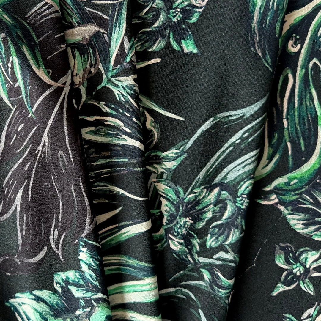 Etro Nighttime Flower Bed Stretch Silk Satin Charmeuse (Made in Italy)