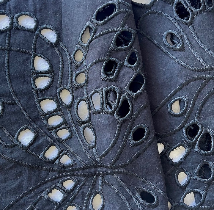 Black Shadow Butterfly Embroidered Cotton Lawn Eyelet (Made in Italy)