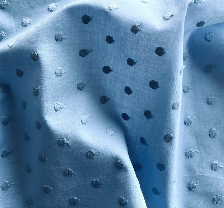 All-Over Ice Blue Dots Embroidered Cotton Lawn (Made in Italy)