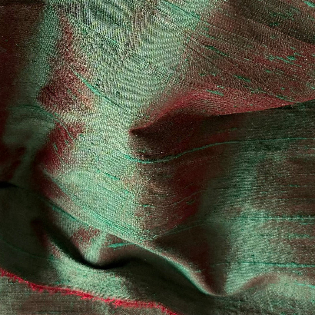 Iridescent Emerald & Wine Silk Dupioni (Made in India)