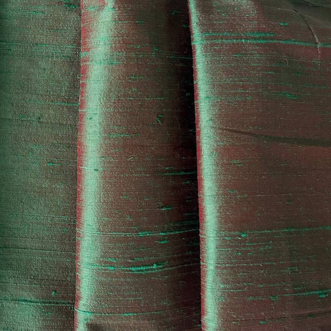 Iridescent Emerald & Wine Silk Dupioni (Made in India)
