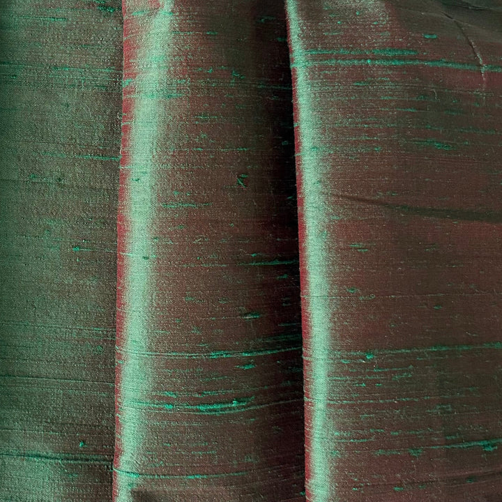 Iridescent Emerald & Wine Silk Dupioni (Made in India)