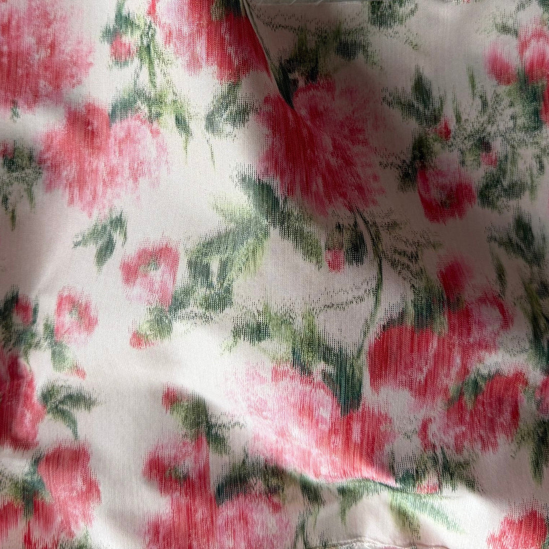 Giambattista Valli Romantic Roses on Blush Pink Crisp Silk Blend Taffeta (Made in Italy)