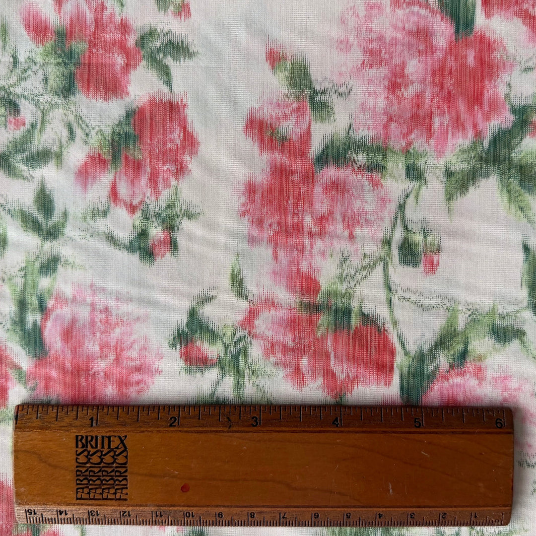 Giambattista Valli Romantic Roses on Blush Pink Crisp Silk Blend Taffeta (Made in Italy)