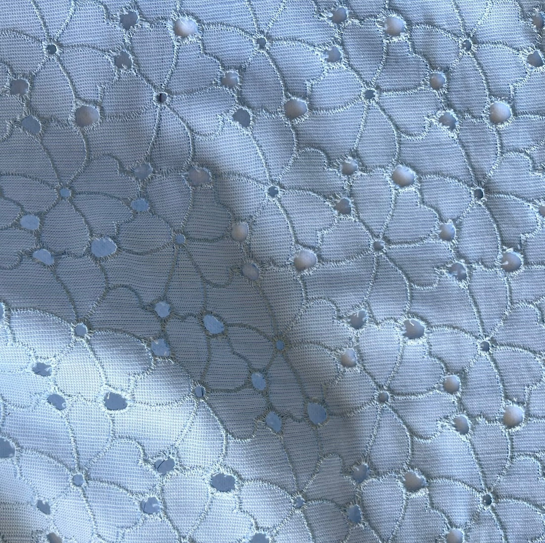 Delicate Powder Blue Scalloped Embroidered Cotton Eyelet (Made in Italy)