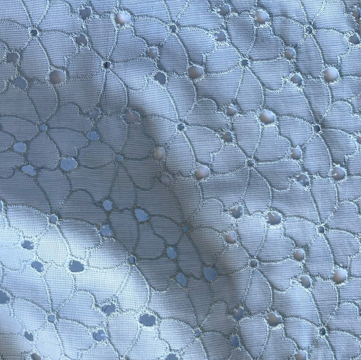 Delicate Powder Blue Scalloped Embroidered Cotton Eyelet (Made in Italy)