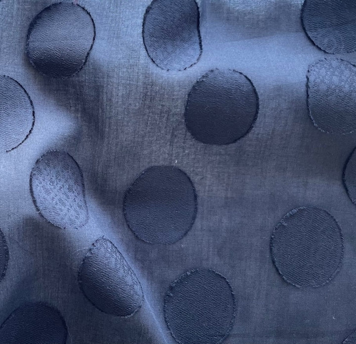 Semi-Sheer Elegant Navy Orbs Embroidered Cotton Lawn (Made in Italy)