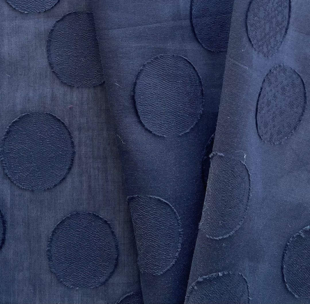 Semi-Sheer Elegant Navy Orbs Embroidered Cotton Lawn (Made in Italy)