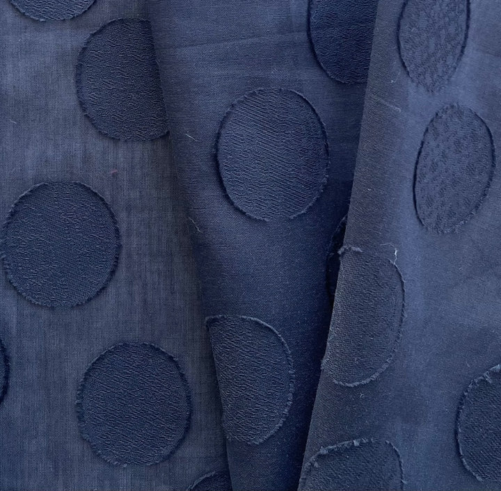 Semi-Sheer Elegant Navy Orbs Embroidered Cotton Lawn (Made in Italy)