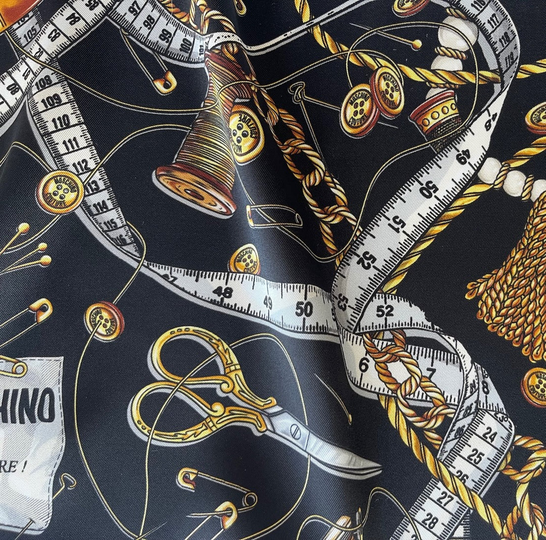 Scattered Sewing Notions Black Polyester Twill (Made in Italy)