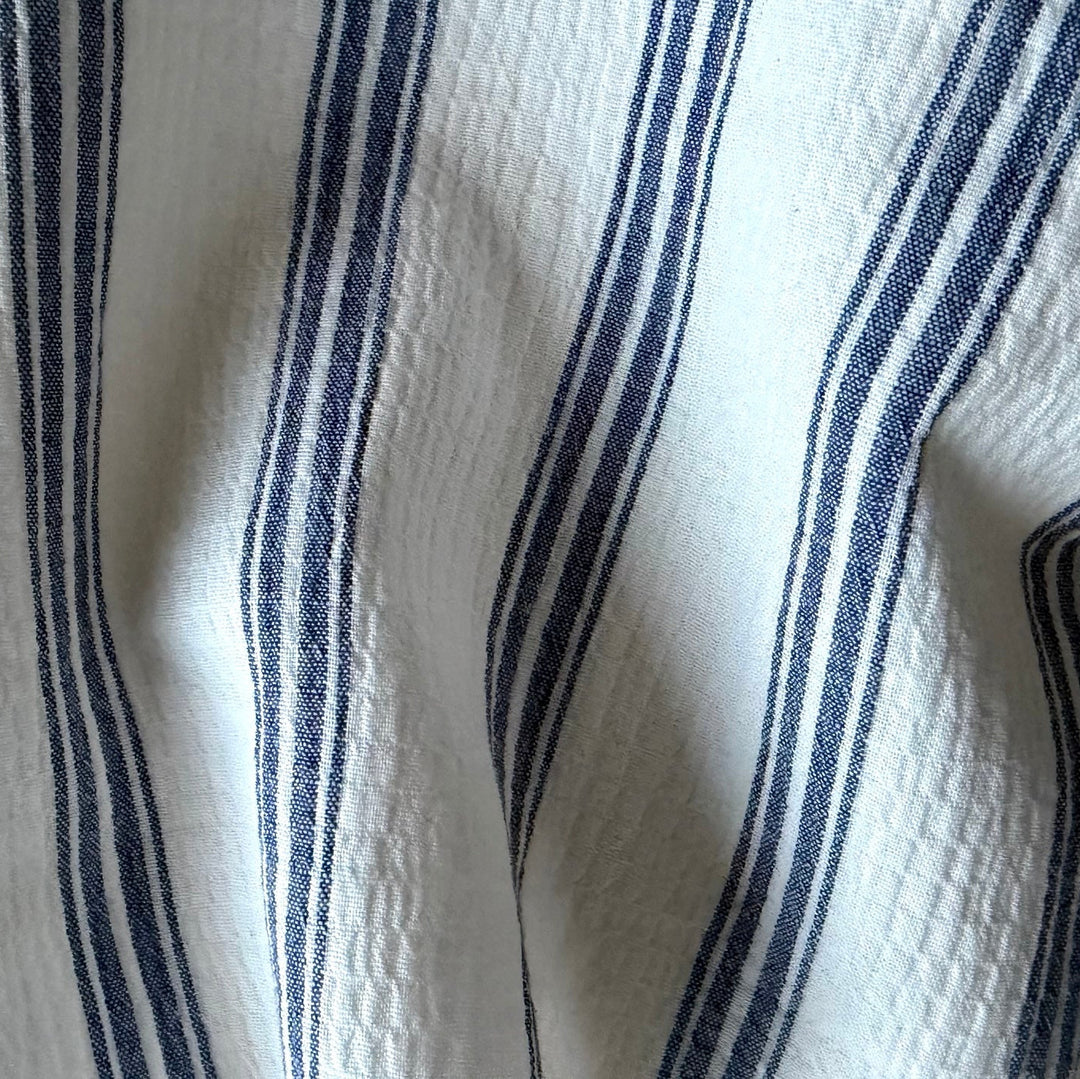 Denim & White Crinkled Cotton Double Gauze (Made in Italy)