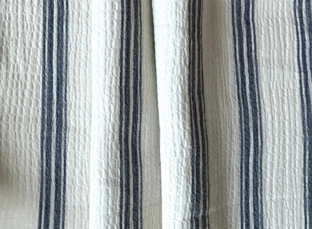 Denim & White Crinkled Cotton Double Gauze (Made in Italy)