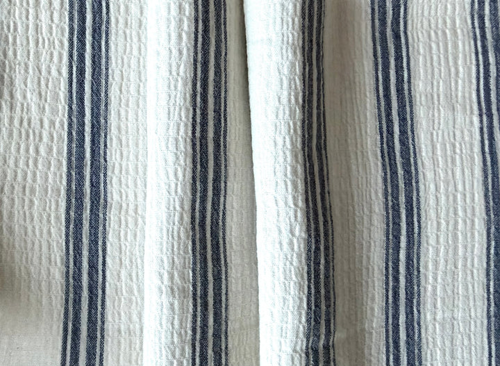 Denim & White Crinkled Cotton Double Gauze (Made in Italy)