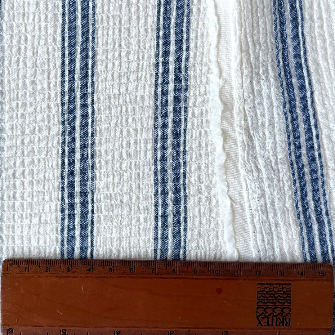 Denim & White Crinkled Cotton Double Gauze (Made in Italy)