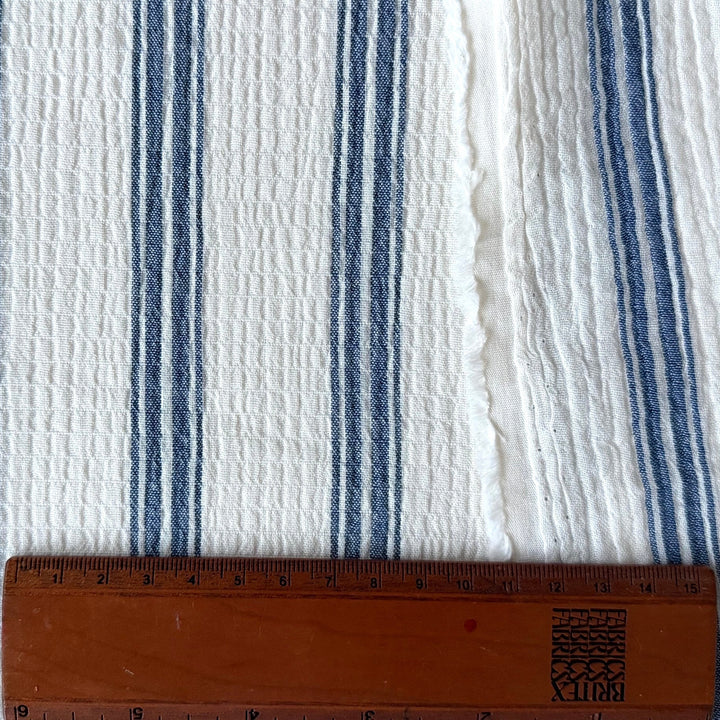 Denim & White Crinkled Cotton Double Gauze (Made in Italy)