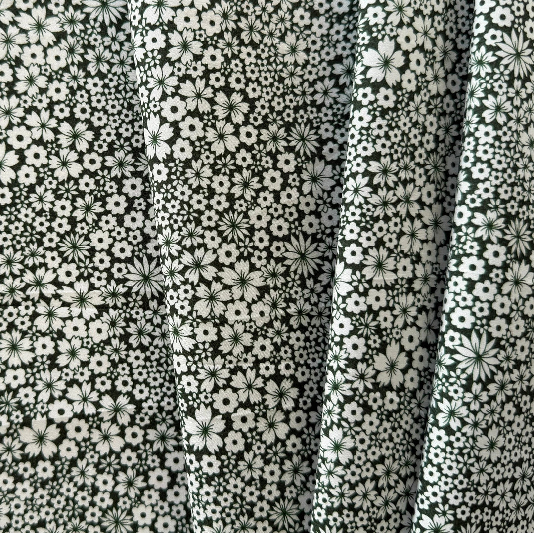Dense Ditzy Evergreen Blue Liberty of London Cotton Poplin  (Made in Italy)