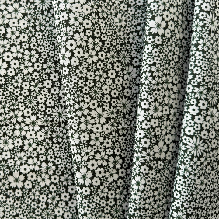 Dense Ditzy Evergreen Blue Liberty of London Cotton Poplin  (Made in Italy)