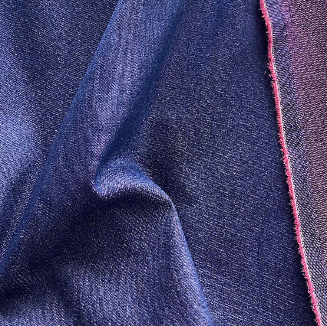 9 Oz Bubblegum Pink on Blue Stretch Cotton Blend Denim Twill (Made in Italy)