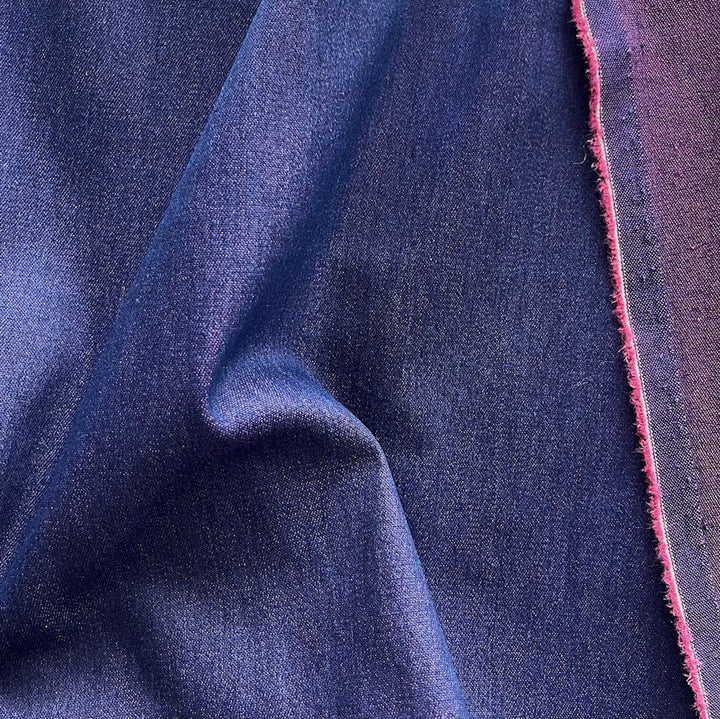 9 Oz Bubblegum Pink on Blue Stretch Cotton Blend Denim Twill (Made in Italy)