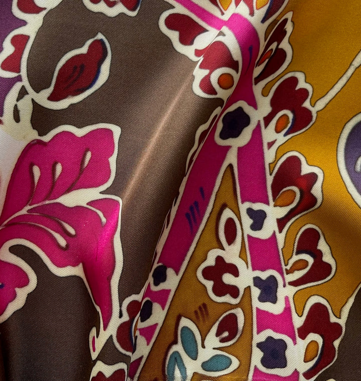 Large-Scale Paisley Leaves on Butterscotch Silk Twill (Made in Italy)