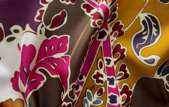 Large-Scale Paisley Leaves on Butterscotch Silk Twill (Made in Italy)