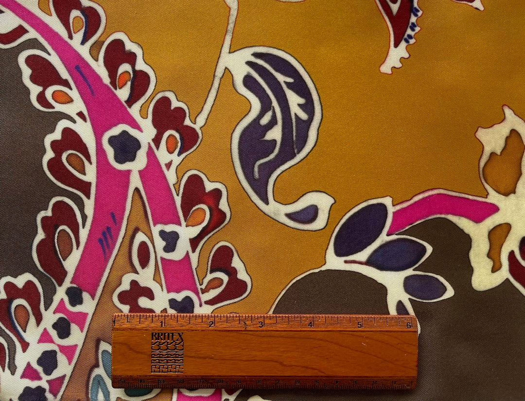Large-Scale Paisley Leaves on Butterscotch Silk Twill (Made in Italy)