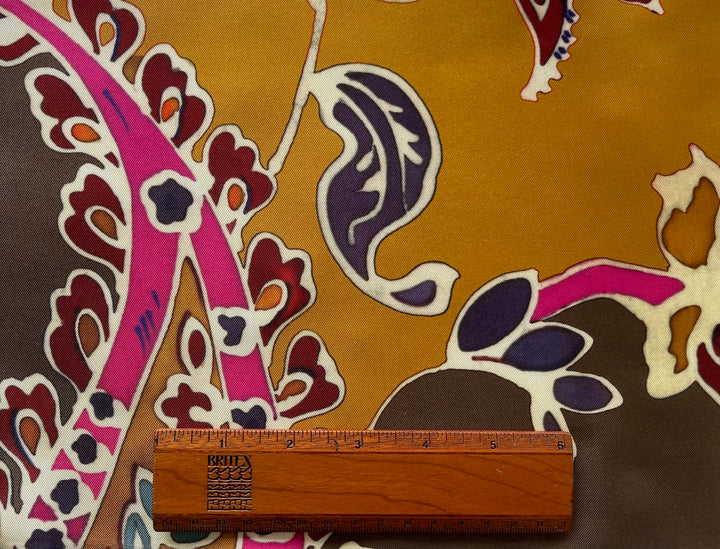 Large-Scale Paisley Leaves on Butterscotch Silk Twill (Made in Italy)