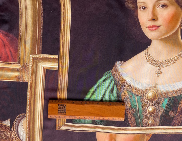 Gilded Framed Renaissance Portraits Silk Crepe de Chine (Made in Italy)
