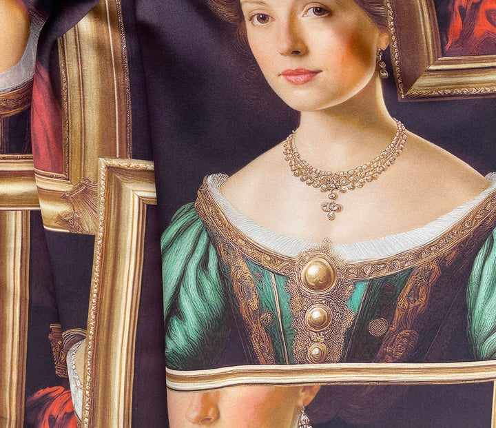 Gilded Framed Renaissance Portraits Silk Crepe de Chine (Made in Italy)